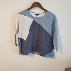 For Cynthia Petite Medium 100% tencel colorblock batwing sleeve blue blouse